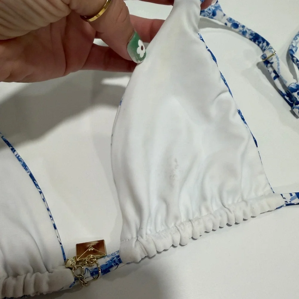 Bydee Cyprus Bikini Top Alythia Blue White Toile Landscape Gold Charms Small